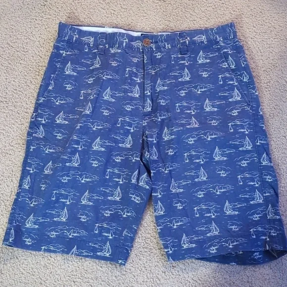 J.Crew Rivington Blue Nautical Sailboats Longer Shorts Size 32W