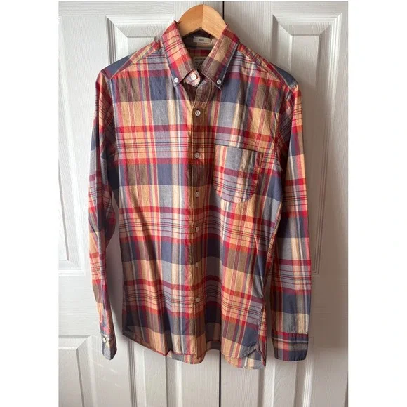 🆕 J. Crew Orange Plaid 100% Cotton Shirting Slim Fit Button Up Shirt S
