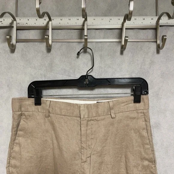 H&M Pants Men 30 R Beige Brown Linen Slim Academia Vacation Slacks Trouser Dress