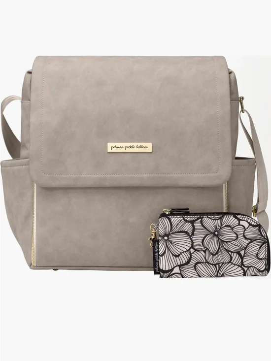 Petunia Pickle Bottom Boxy Backpack in grey matte leatherette. LIKE NEW!