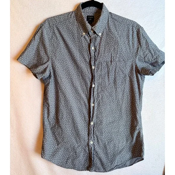 J.Crew Mens Short Sleeve Button Down Shirt Gray Dot Print Size‎ Small