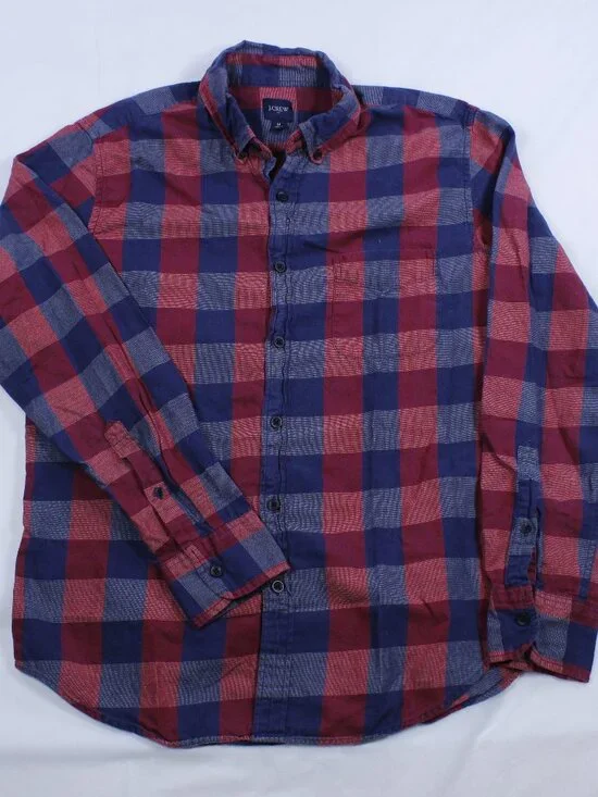 J.Crew Plaid Flannel Shirt - Men's - Blue & Maroon - Size M - Classic Fit