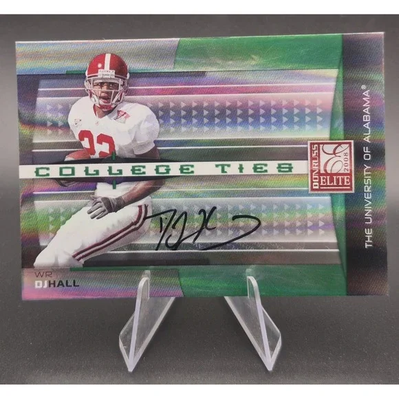 2008 Donruss Elite DJ Hall #CT-3 College Ties Autograph Green /50 Crimson Tide