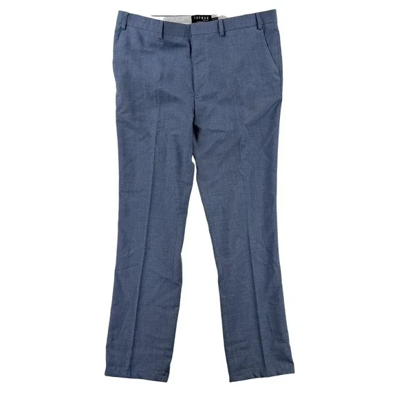 Topman Dress Pants Mens 36x32 Blue Slim Fit Microfiber Business Office Wear