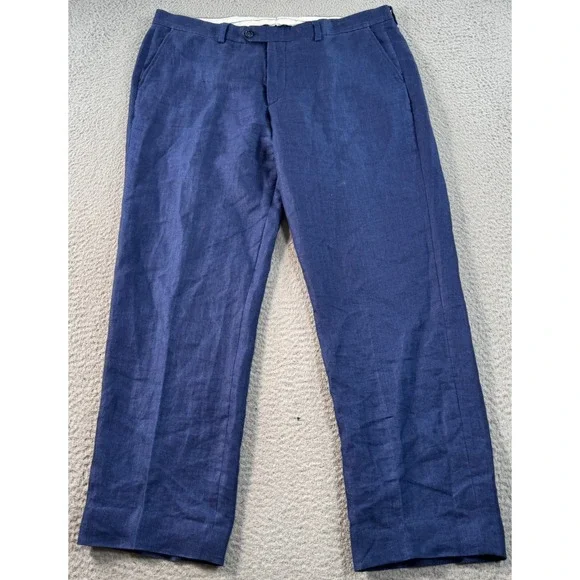 Hawes And Curtis Pant Men's 36x29 Blue Linen Dress Straight‎ Slacks Trouser