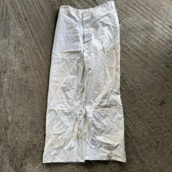 True Vintage US Navy Pants Mens 28 x 28 White Wide Leg Trousers 60s 70s Vietnam