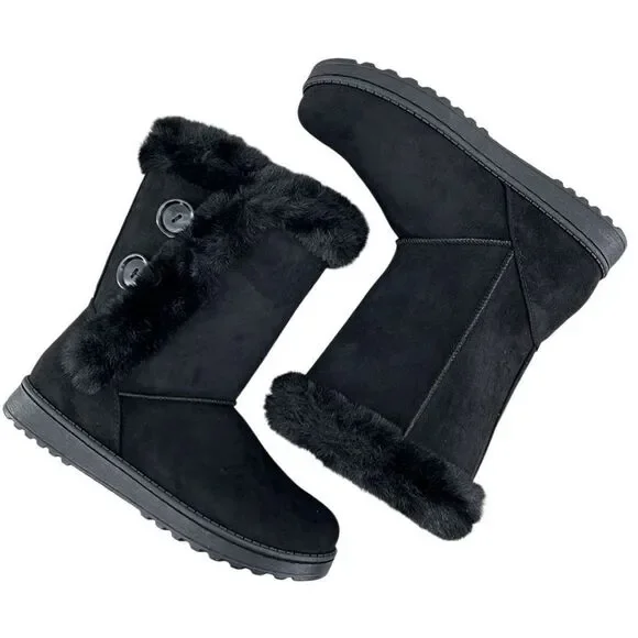Women’s Black Cozy Abigail Faux-Fur Winter Boots Size 10