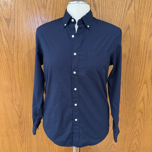 J. Crew Navy Blue Classic Dress Shirt Cotton Blend Stretch Long Sleeve Top