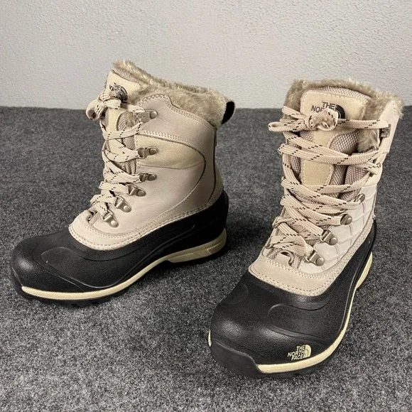 The North Face Womens Size 6 Chilkat Snow Boots Faux Fur Winter Waterproof