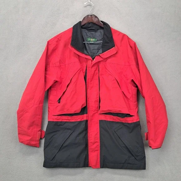 VTG J.Crew Gore-Tex Jacket Coat Mens Small Red Black Lightweight Full Zip Y2K