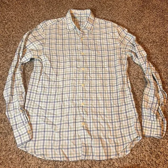 J. Crew Irish Linen Button Down Plaid Shirt Long‎ Sleeve Casual Small