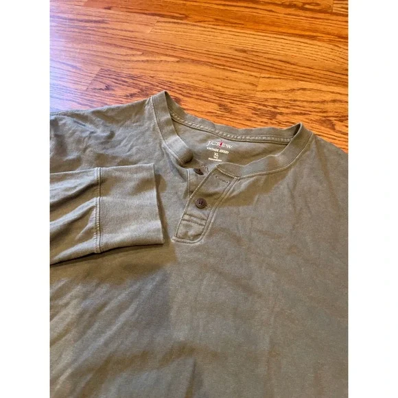 J. Crew Mens Henley Shirt XL Tall Olive Green Vintage Jersey Long Sleeve