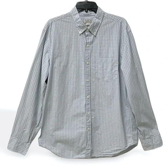 J. Crew Mens Blue White Micro Check Cotton Button Down Shirt XL 47238 FA14