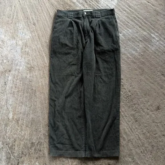 Vtg Logan Drive Corduroy Pants Forest Green Chunky 35x30 Hong Kong 90s Pleated