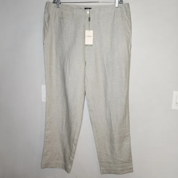 NWT Vivid 100% Linen Light Green Pants Size 40
