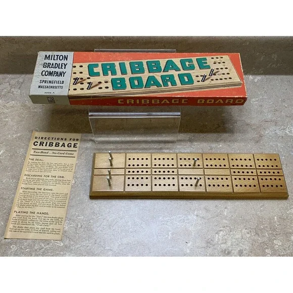 Vintage MILTON BRADLEY 4626-A Wood CRIBBAGE BOARD Game w/ Metal Pegs‎ 1960's