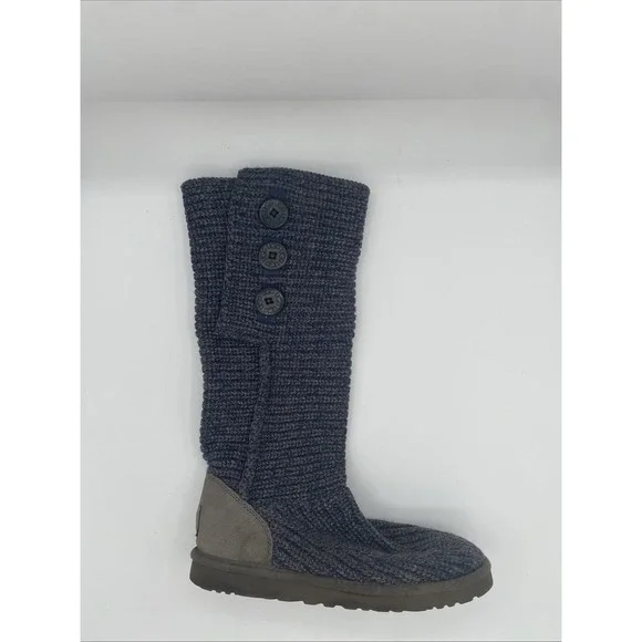 UGG Australia Lattice Cardy Knit Boots Women 8 Charcoal Grey Button Tall