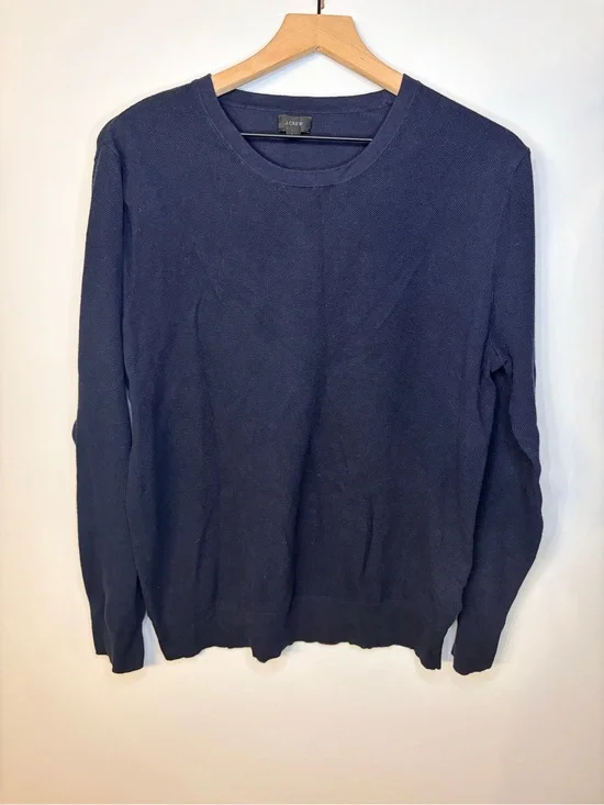 J.Crew Men’s Navy Blue Cotton-Cashmere Piqué Crewneck Sweater, Size Large