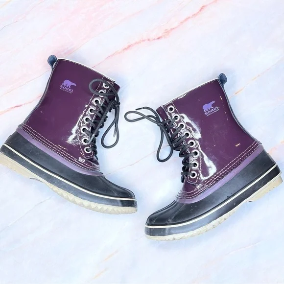 Sorel 1964 Waterproof Premium Patent Leather Purple Winter Boots 6.5
