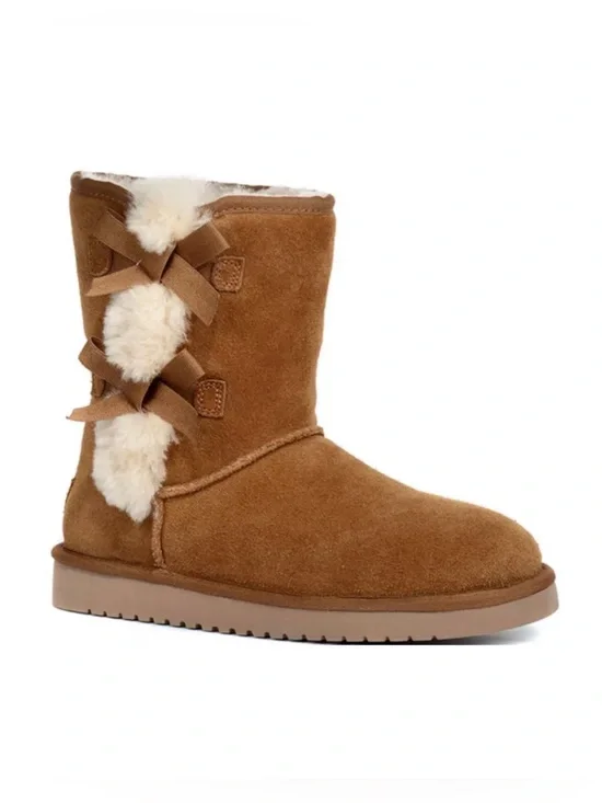 Koolaburra by UGG Victoria Short Bow Boots Chestnut Suede Lined Womens 7.5*