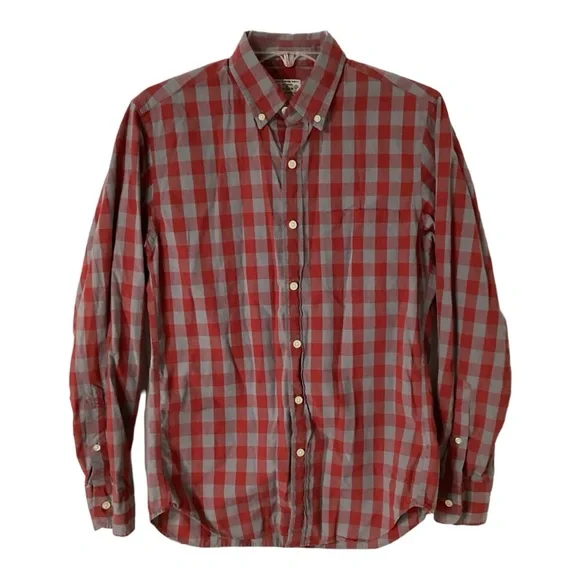 Vintage J. Crew - Red & Gray Check‎ Button Up Shirt - Men's Size Small
