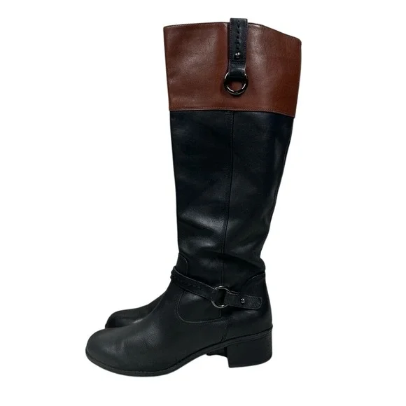 Bandolino Cavanna Black Brown‎ Leather Classic Riding Knee High Boots