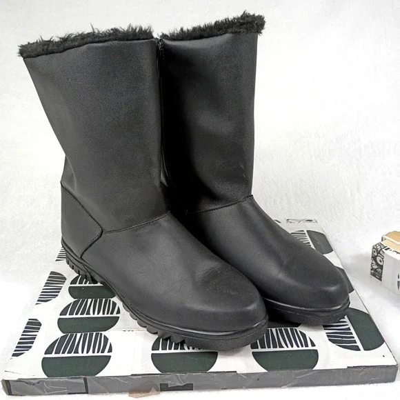 Toe Warmers Womens Black Winter Boots T98836 Faux Fur Lined Mid Calf‎ Size 11 M