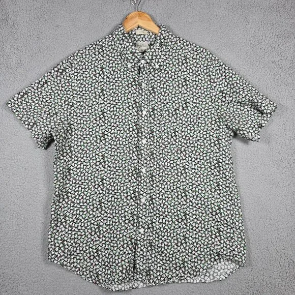 J. Crew Shirt Mens Large Dark Floral Frog All Over Print 100% Linen Classic Fit