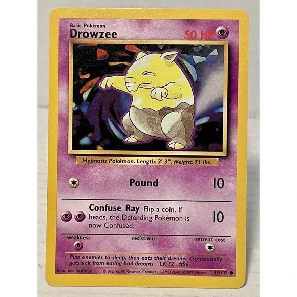 1999 Pokemon TCG Base Set #49/102‎ Drowzee Unlimited Non-Holo
