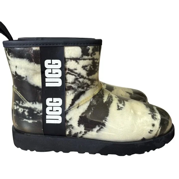UGG Classic Clear Black Mini Marble Boot Waterproof  Sz 9 Sheepskin Cozy Winter