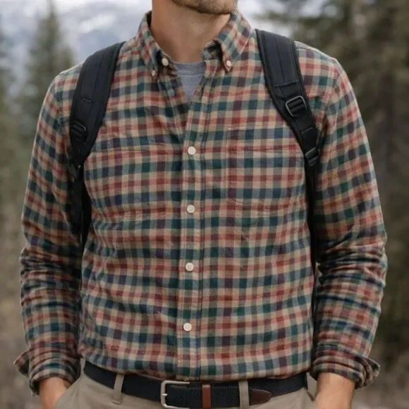 J.Crew Green Burgundy Plaid Flannel Shirt S Cotton Preppy Cabincore Lumberjack