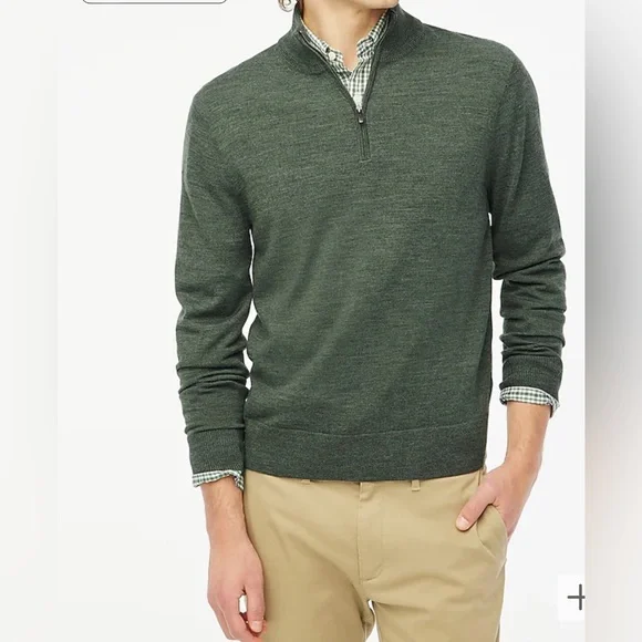 J. Crew Men's Merino Wool Blend Green Quarter Zip‎ Pullover Sweater- Size XL