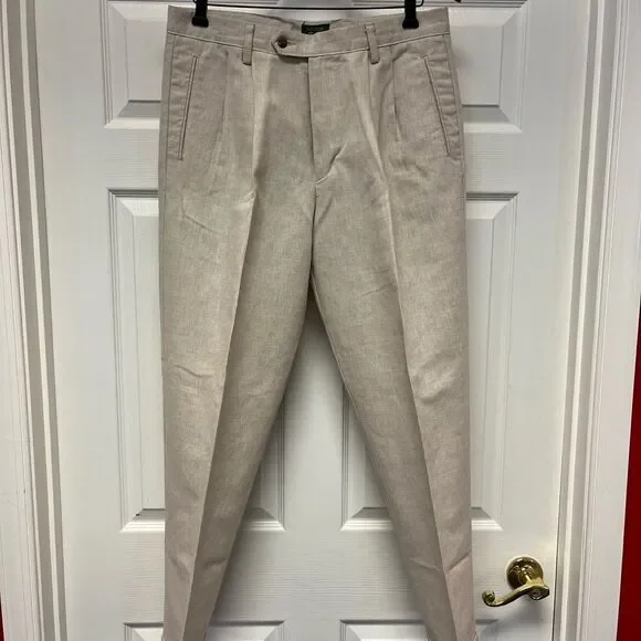 Dockers Class A Tan Linen Blend Cuffed Trousers sz 33X30