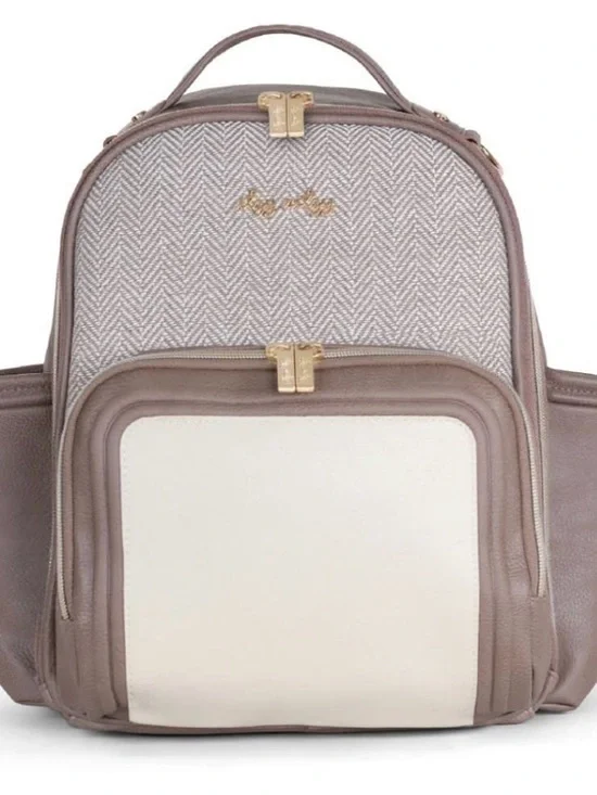 Itzy Ritzy Taupe and Cream Baby Bag Backpack