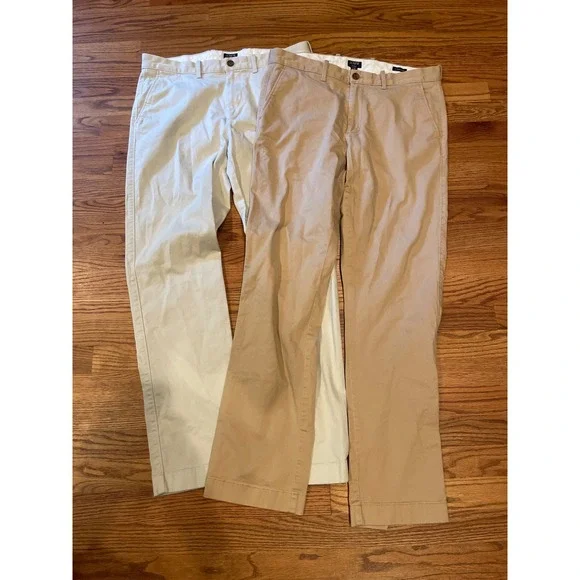J. Crew Flex Mens Chino Pants 34x32 Beige Tan Straight Fit Flat Front Bundle 2