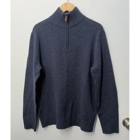 J. Crew Mens 100% Lambswool Quarter Zip Sweater Size Medium Navy Blue Pullover