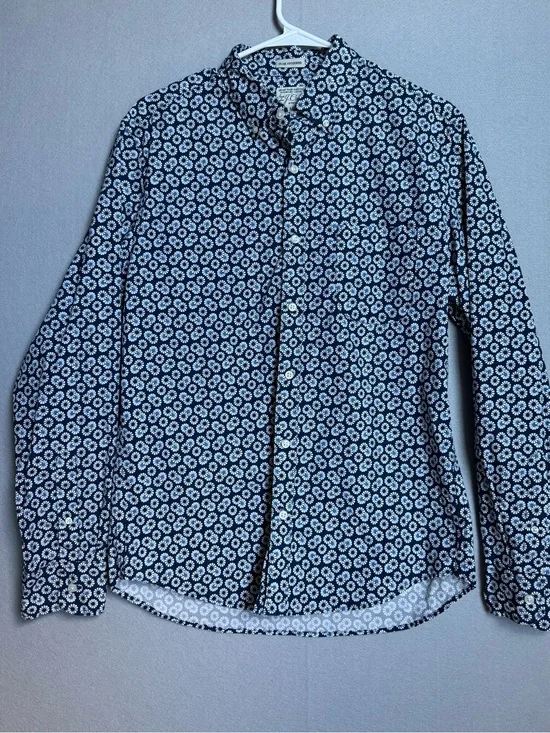 J. Crew Shirt Mens Medium Blue Floral Slim Secret Wash Organic Cotton Stretch