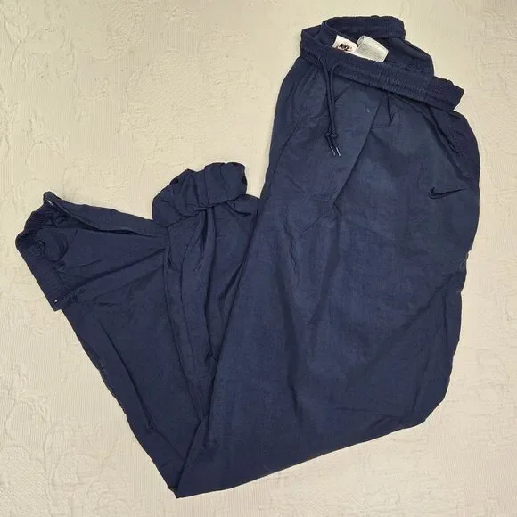90s Nike Blue Nylon Windbreaker Track Pants Large Joggers Running Exercise Vtg