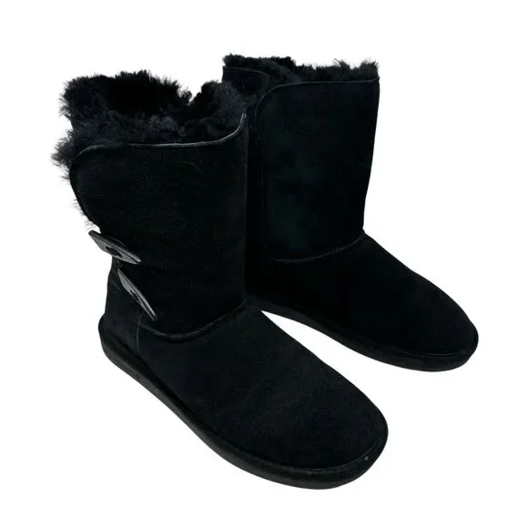 Bear Paw Black Suede Sherpa Wool Lined Slip On Winter Boots Size 8‎