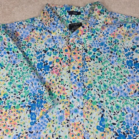 J. Crew Flex Washed Slim Fit Short Sleeve Floral Button Down Shirt Mens XL AOP