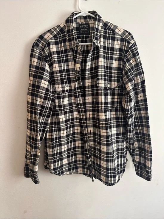 J. Crew Black and Cream Plaid Button-Up Shirt-100% cotton.
