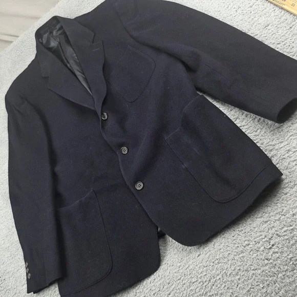 J. Crew Mens Navy Blue Wool Cashmere Blend 3-Button Blazer Sport‎ Coat Size L