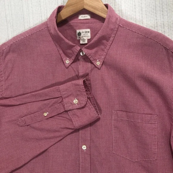 J.Crew Tailored Fit Button Down Shirt Gingham Check Long Sleeve Red Size‎ M