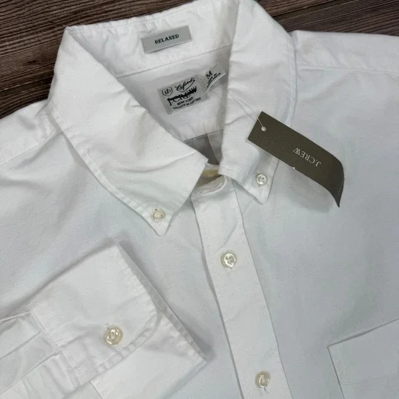 J. Crew Mens Size Medium Relaxed Oxford Shirt White Broken-In Button Down NEW