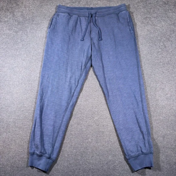 J. Crew Knit Joggers Mens L Blue Cotton Drawstring Sweatpants Lounge Cuffed