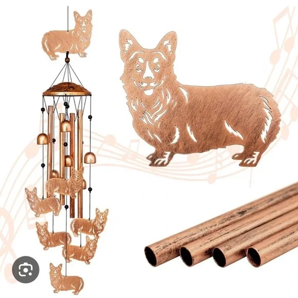 Metal Corgi Dog Wind Chime for Yard Decorations Bronze Tone New  3.9