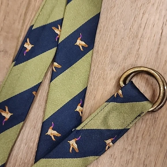 J. Crew 100% Silk Belt Tie Style Duck Pheasant Graphic Adjustable Men's size S/M