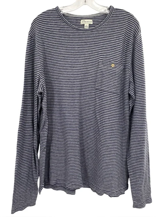 J. Crew Knit Goods Men’s Striped Long Sleeve Pocket Shirt Gray Blue Large Tall