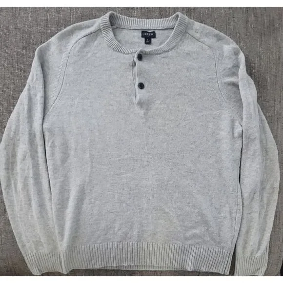 J. Crew Men's Lambswool Blend Light Grey Henley Pullover‎ Sweater Size Large