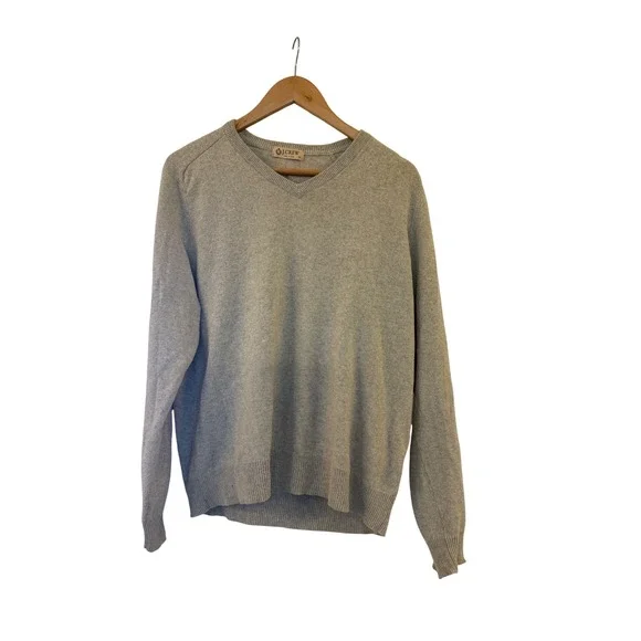 J.Crew Mens V-Neck Sweater Cotton Cashmere Blend Heathered‎ Grey 88055 Size M